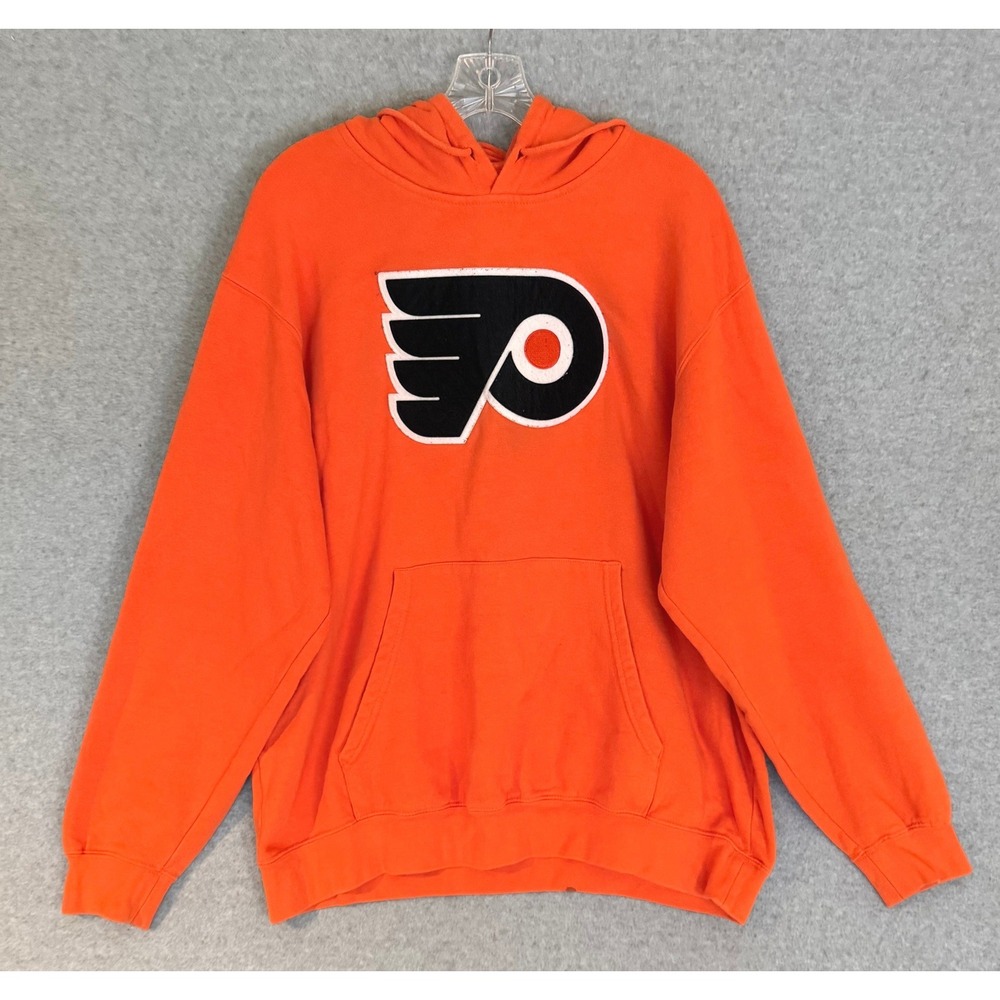 Majestic Philadelphia Flyers Hoodie Mens XL Orange NHL Pullover Logo Patch